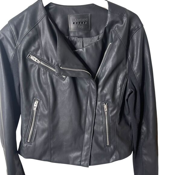 BLANKNYC Denim Record Breaker Collarless Faux Leather Moto Jacket Black Large - Picture 5 of 11